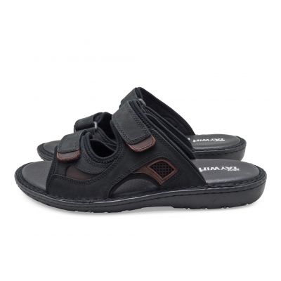 รองเท้าแตะ SKA-25 หนังนูบักออยล์ดำ-นูบักออยล์ตาล-ตาข่ายตาล